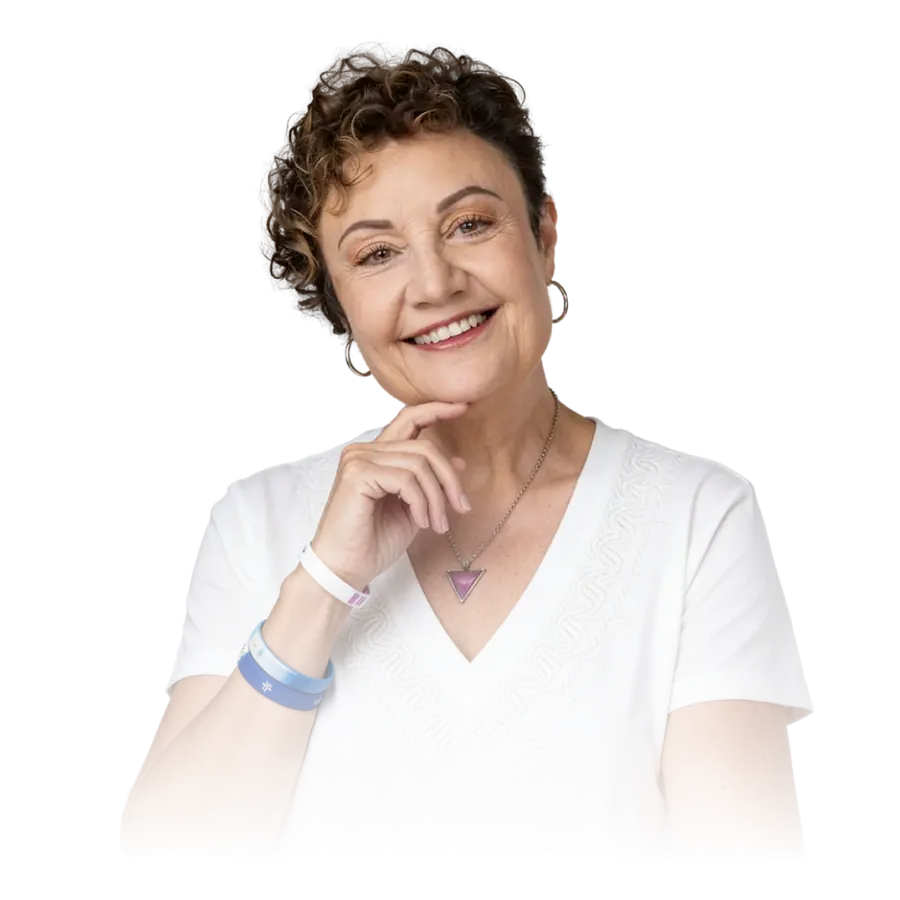 Mabel Katz sonriendo con calidez, lista para acompañarte en el retiro Sintonía Cero